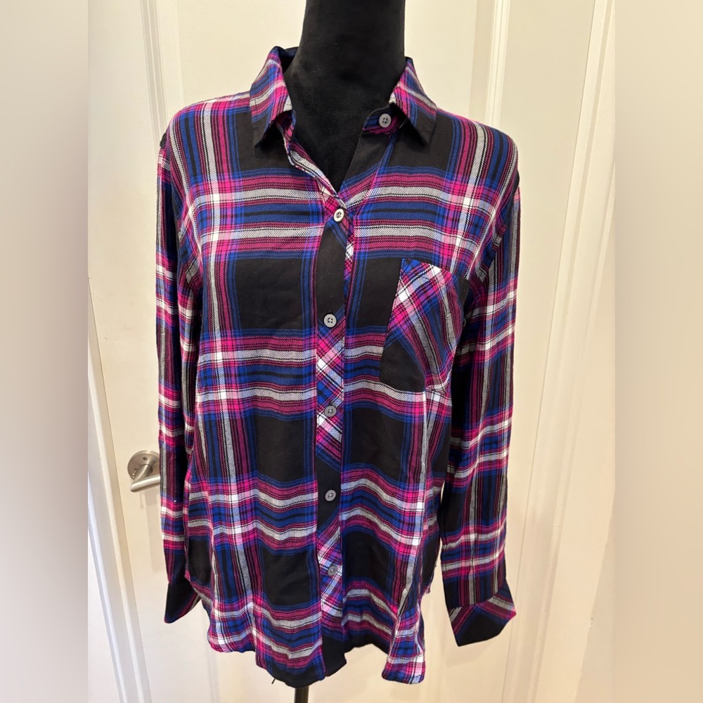 NWT Rails Hunter long sleeve button up Shirt in Pink & Navy plaid -S